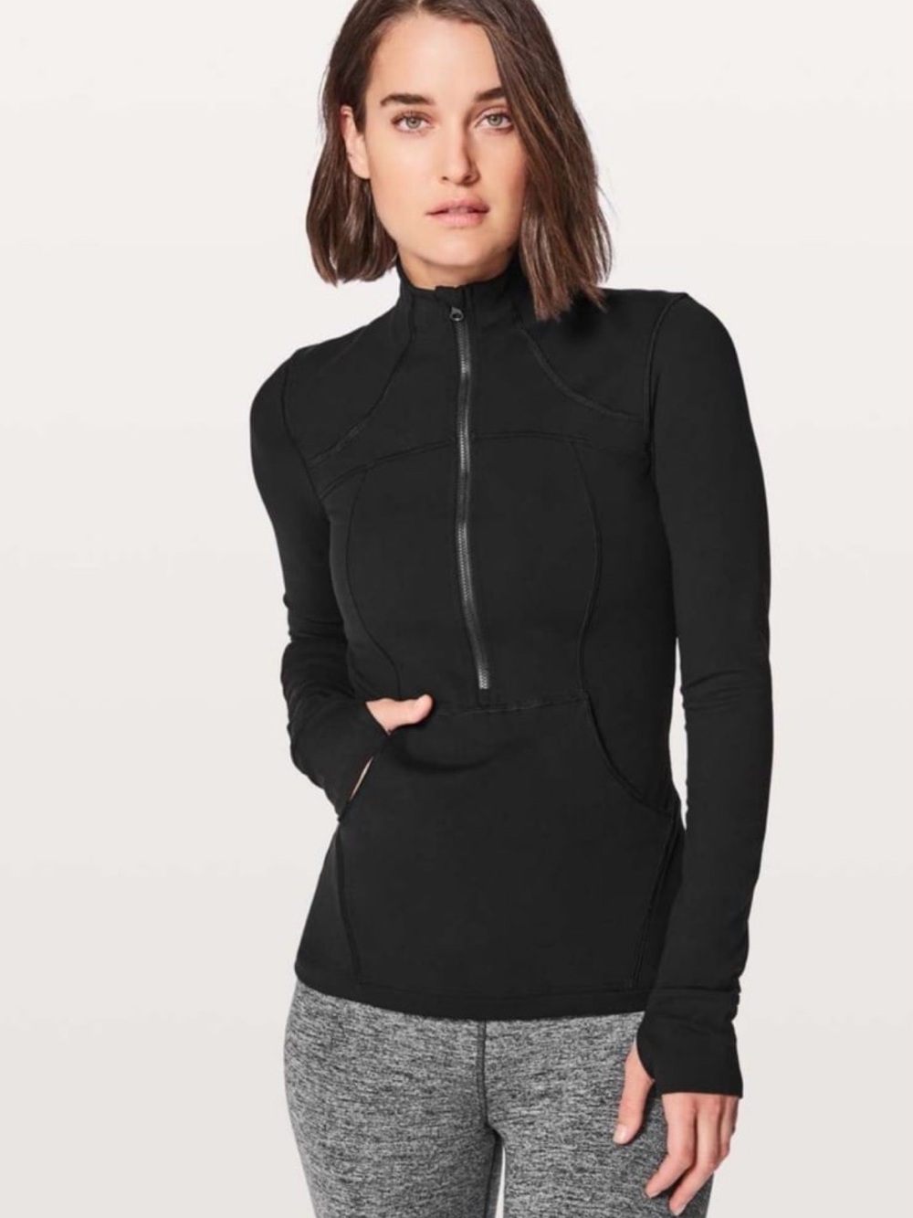 Lululemon Define Pullover Black Half Zip Luon Thumbholes Kangaroo Pocket Size 4